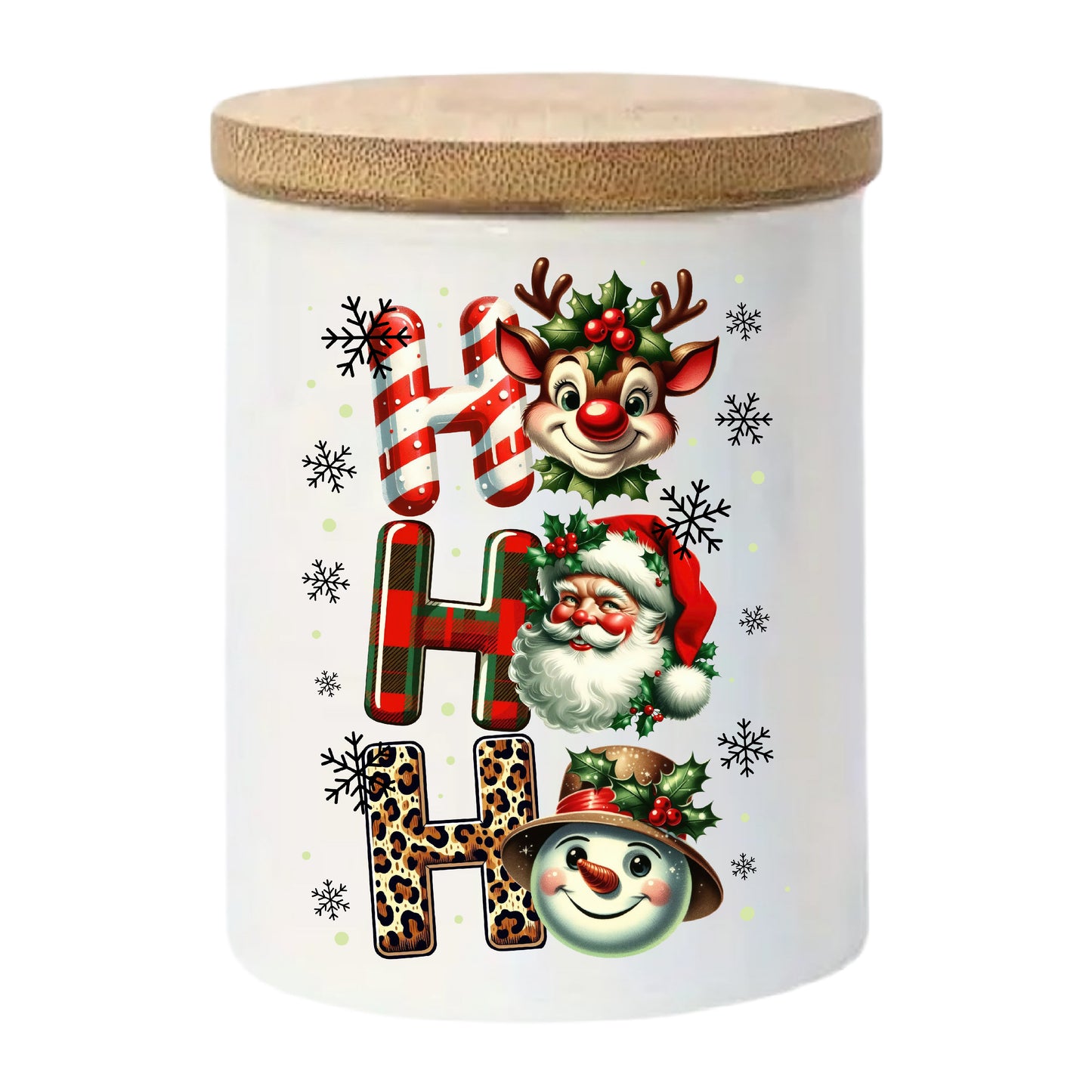 Ho Ho Ho Merry Christmas | Christmas Holiday Soy Candle in Reusable Ceramic | Tobacco Caramel Scent + Crackling Wood Wick
