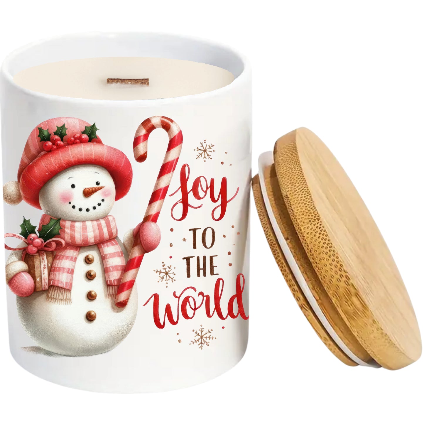 Joy to the World | Christmas Holiday Soy Candle in Reusable Ceramic | Winter Wonderland Scent + Crackling Wood Wick