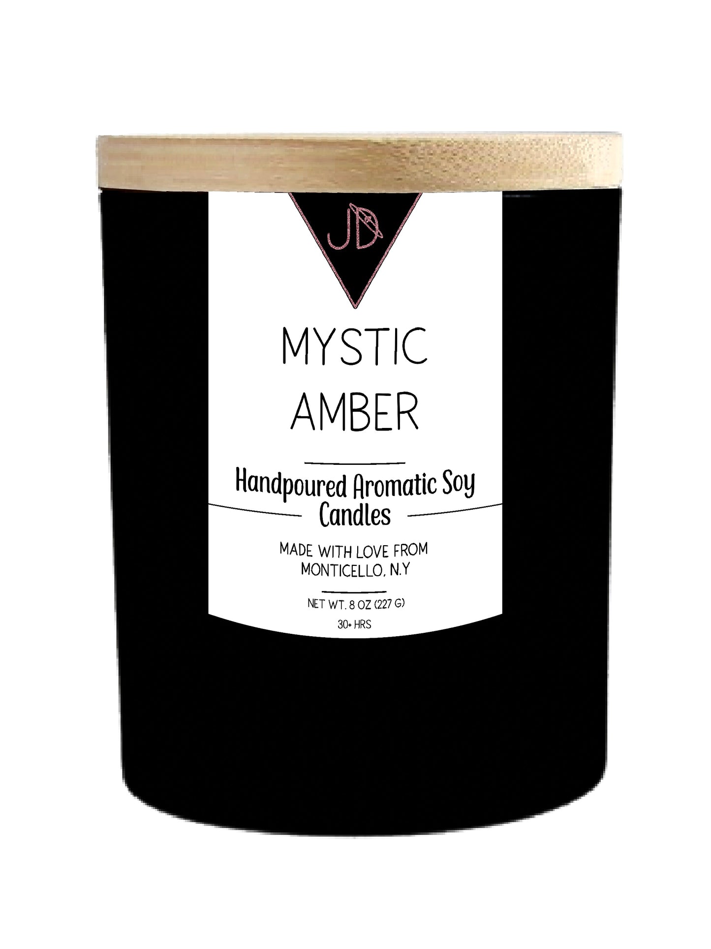Exotic, warm, a little otherworldly. Mystic Amber opens with fresh green top notes, moving into warm spice, earthy patchouli, and a delicate bloom of lily. It settles into a rich base of amber and sandalwood, sweetened with soft vanilla and musk.
This one is deep and grounding — perfect for candle-lit rituals, tarot pulls, or any evening that calls for a little mystery.
Hand-poured in small batches in Monticello, NY using clean-burning soy wax and a cotton wick, Mystic Amber burns true to scent for 30+ ho