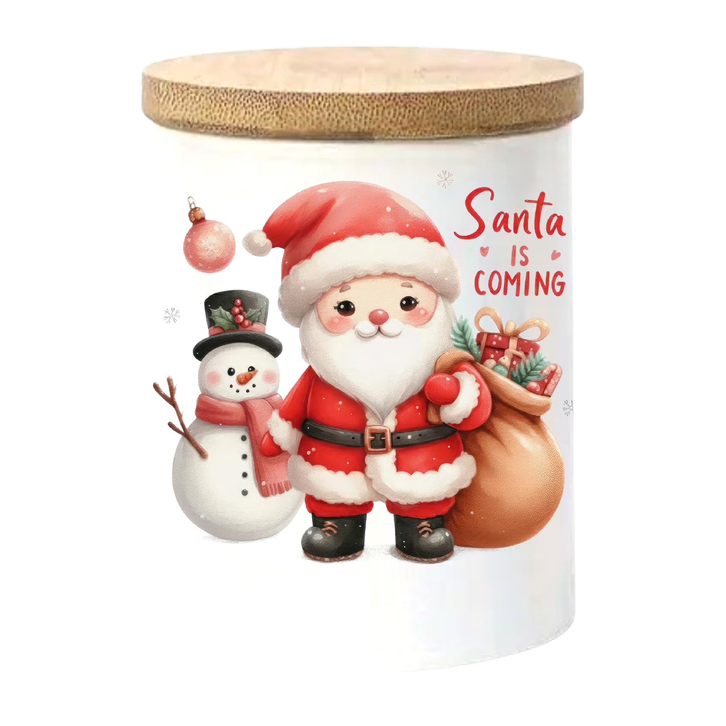 Santa is Coming | Christmas Holiday Soy Candle in Reusable Ceramic | Tobacco Caramel Scent + Crackling Wood Wick