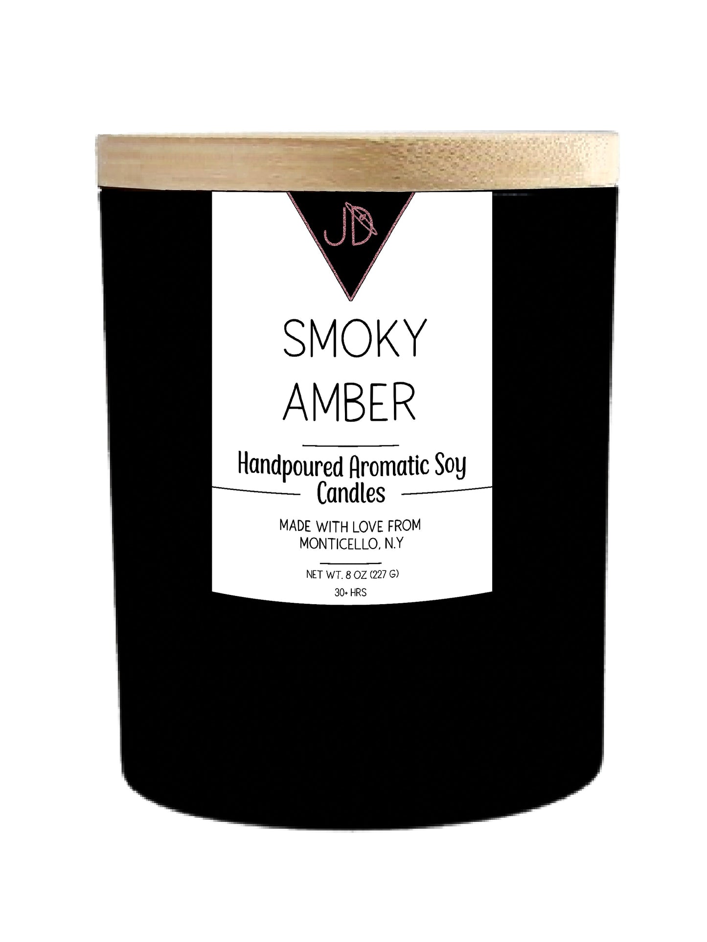 Rich, warm, a little rebellious. Smoky Amber opens with a lift of orange over a bold tobacco leaf accord, deepened by lavender, wood, and patchouli. It settles into a sweet, sugary base of caramelized vanilla and musk — earthy and indulgent in equal measure.
This one's for the reading nook, the quiet study, the end of a long day. Smoky, warm, and a little addictive.
Hand-poured in small batches in Monticello, NY using clean-burning soy wax and a cotton wick, Smoky Amber burns true to scent for 30+ hour