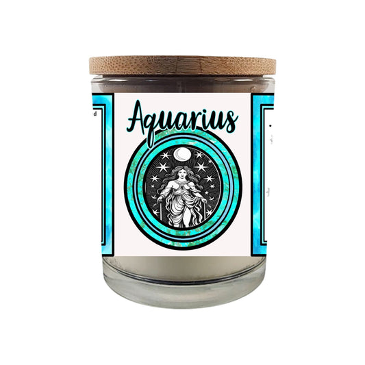 Aquarius Zodiac Candle – 8 oz Crackling Wood Wick Soy Candles| Visionary and Independent | Astrology Gift for January and February Birthdays | and Printed Horoscope Reading