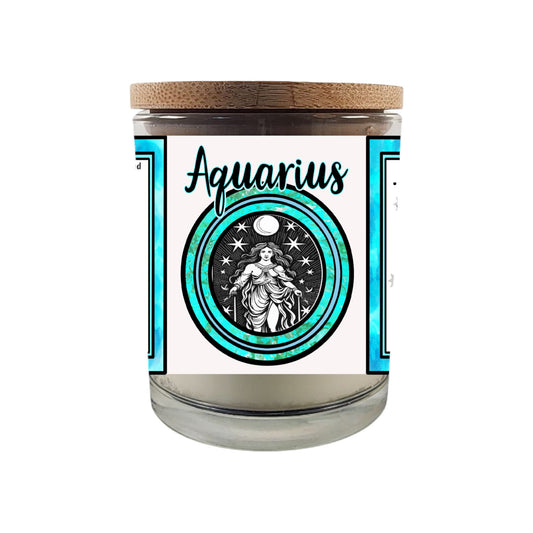 Aquarius Zodiac Candle – 8 oz Crackling Wood Wick Soy Candles| Visionary and Independent | Astrology Gift for January and February Birthdays | and Printed Horoscope Reading