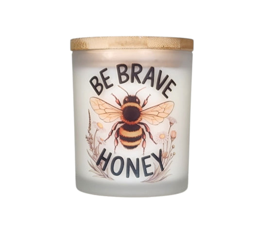 Be Brave, Honey | Cocoa Cashmere Type Soy Candle | 8 oz | Sublimated Glass Jar | Jenire Designs