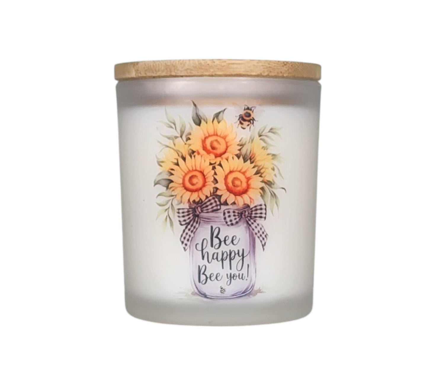 Bee Happy, Bee You | Gardenia Lilac Type Soy Candle | 8 oz | Sublimated Glass Jar | Jenire Designs
