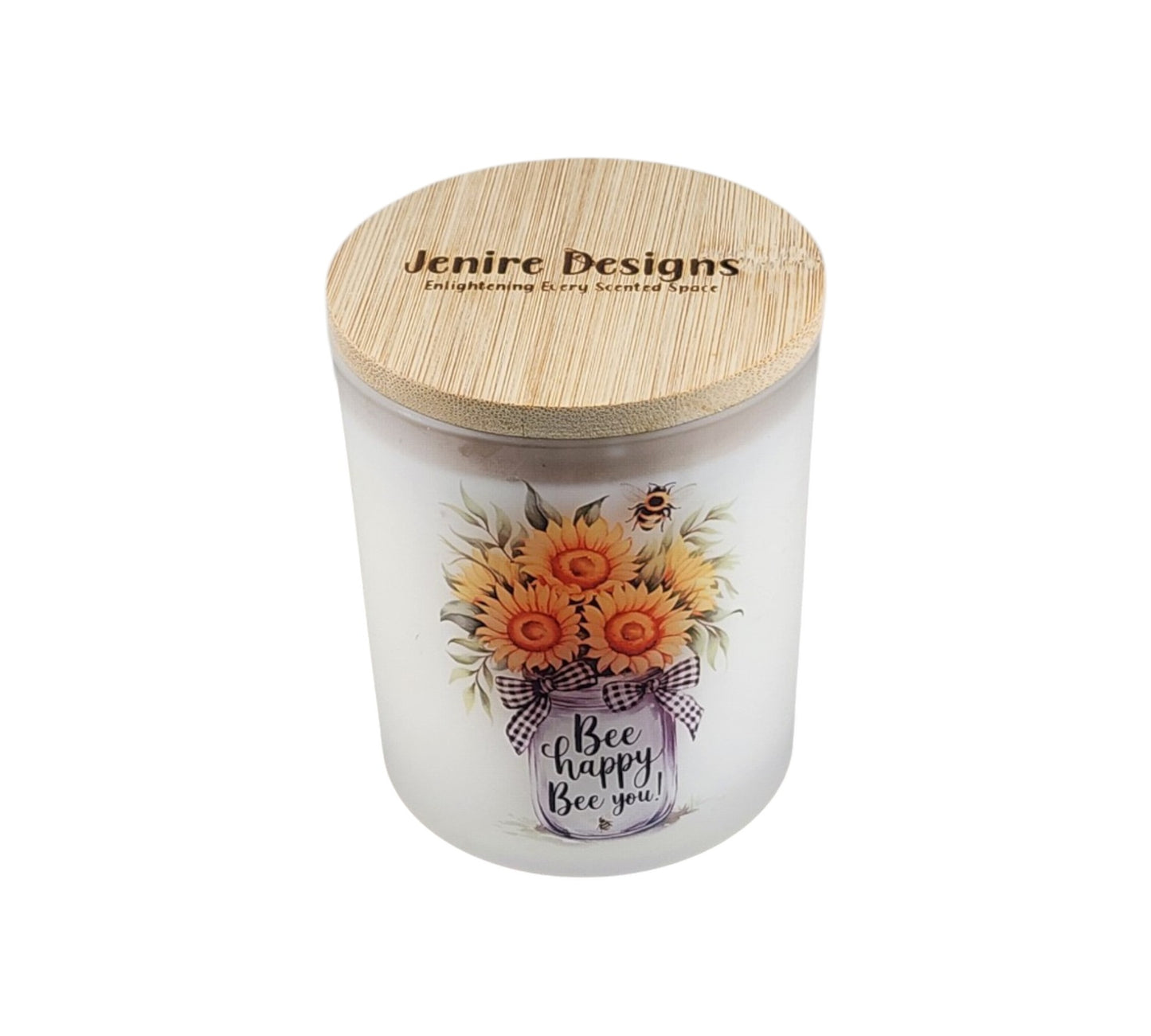 Bee Happy, Bee You | Gardenia Lilac Type Soy Candle | 8 oz | Sublimated Glass Jar | Jenire Designs