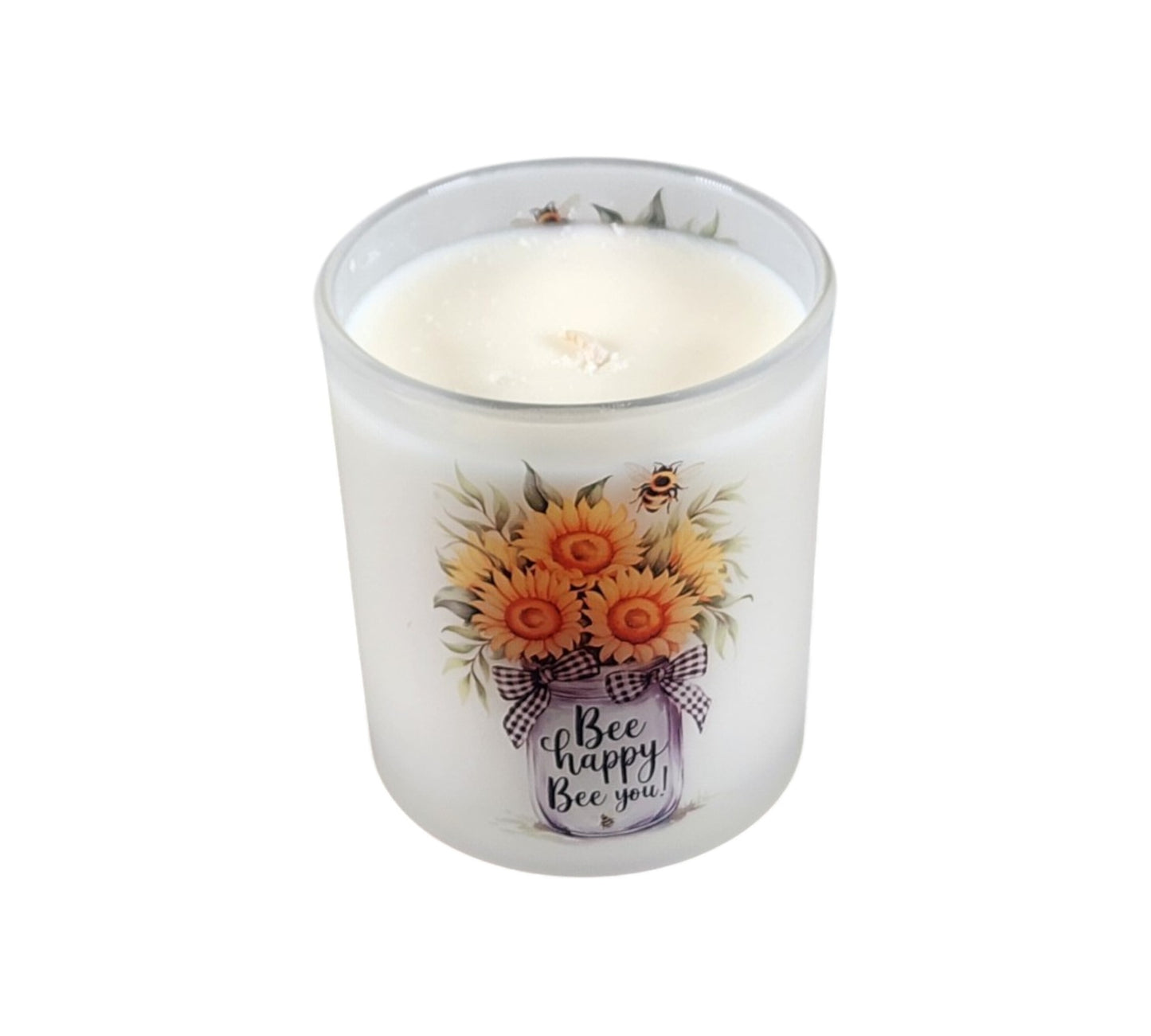 Bee Happy, Bee You | Gardenia Lilac Type Soy Candle | 8 oz | Sublimated Glass Jar | Jenire Designs