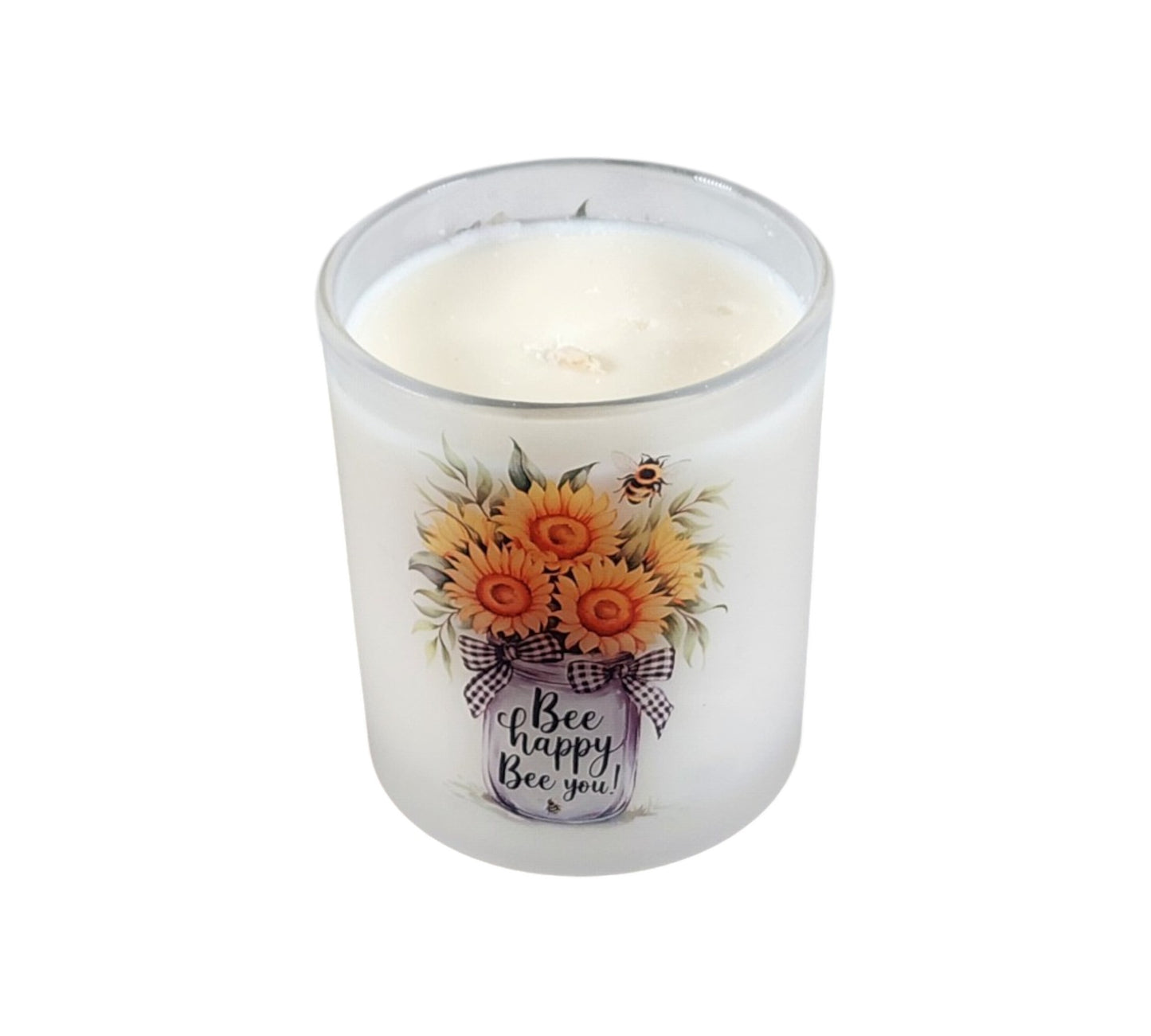 Bee Happy, Bee You | Gardenia Lilac Type Soy Candle | 8 oz | Sublimated Glass Jar | Jenire Designs