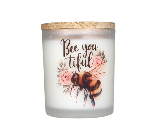 Bee-You-Tiful | Wildflower Type Scented Cotton Wick Soy Candle | 8 oz | Sublimated Glass Jar | Jenire Designs