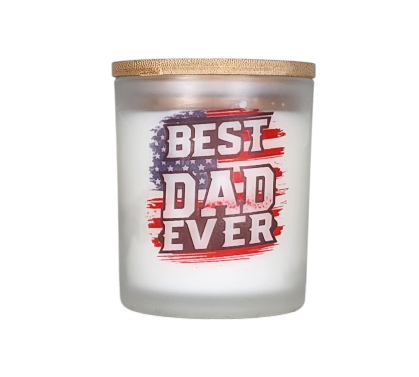Best Dad Ever | Palo Santo Patchouli Type Soy Candle | 8 oz | Patriotic Edition | Sublimated Glass Jar | Jenire Designs