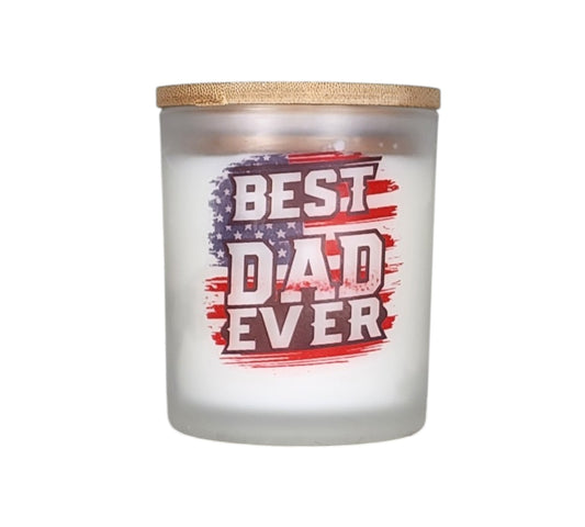 Best Dad Ever | Palo Santo Patchouli Type Soy Candle | 8 oz | Patriotic Edition | Sublimated Glass Jar | Jenire Designs