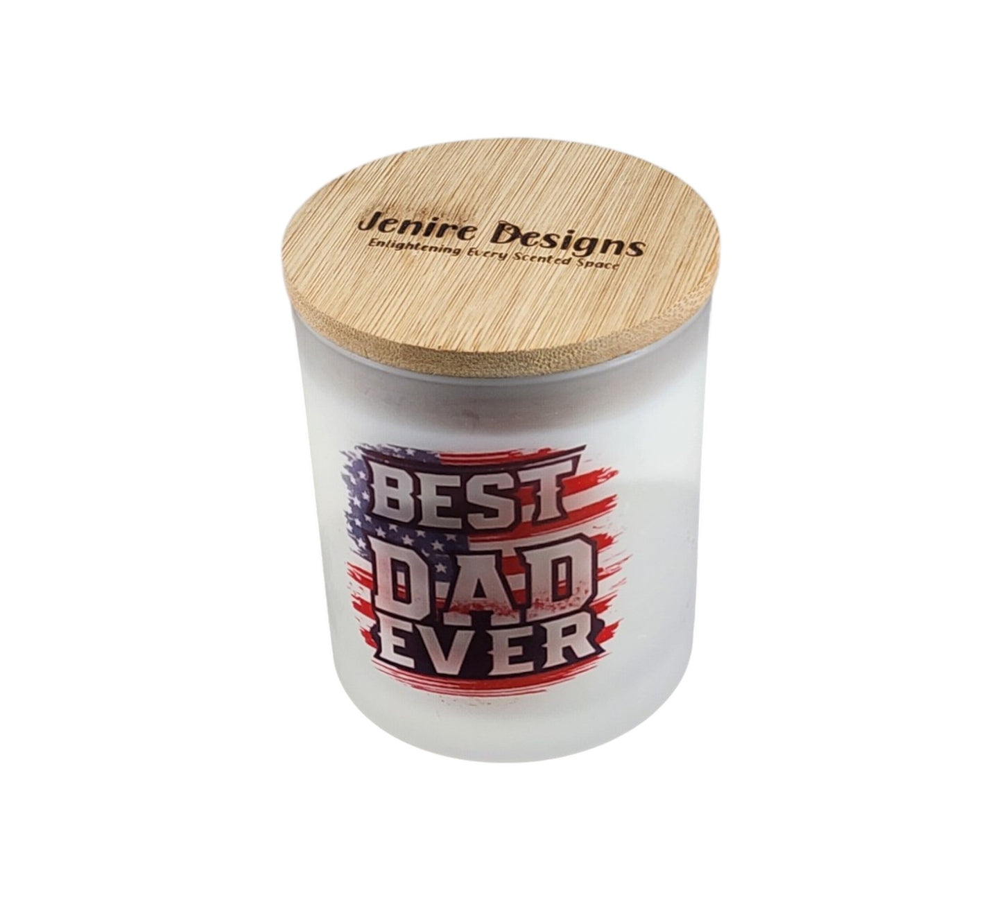 Best Dad Ever | Palo Santo Patchouli Type Soy Candle | 8 oz | Patriotic Edition | Sublimated Glass Jar | Jenire Designs
