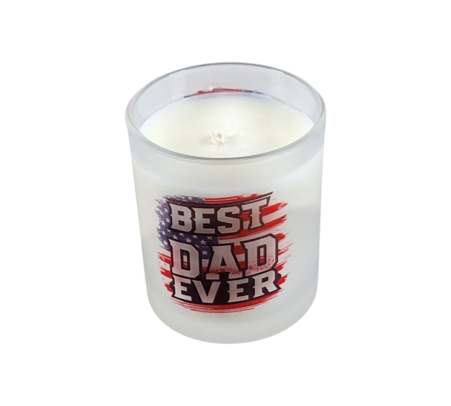 Best Dad Ever | Palo Santo Patchouli Type Soy Candle | 8 oz | Patriotic Edition | Sublimated Glass Jar | Jenire Designs