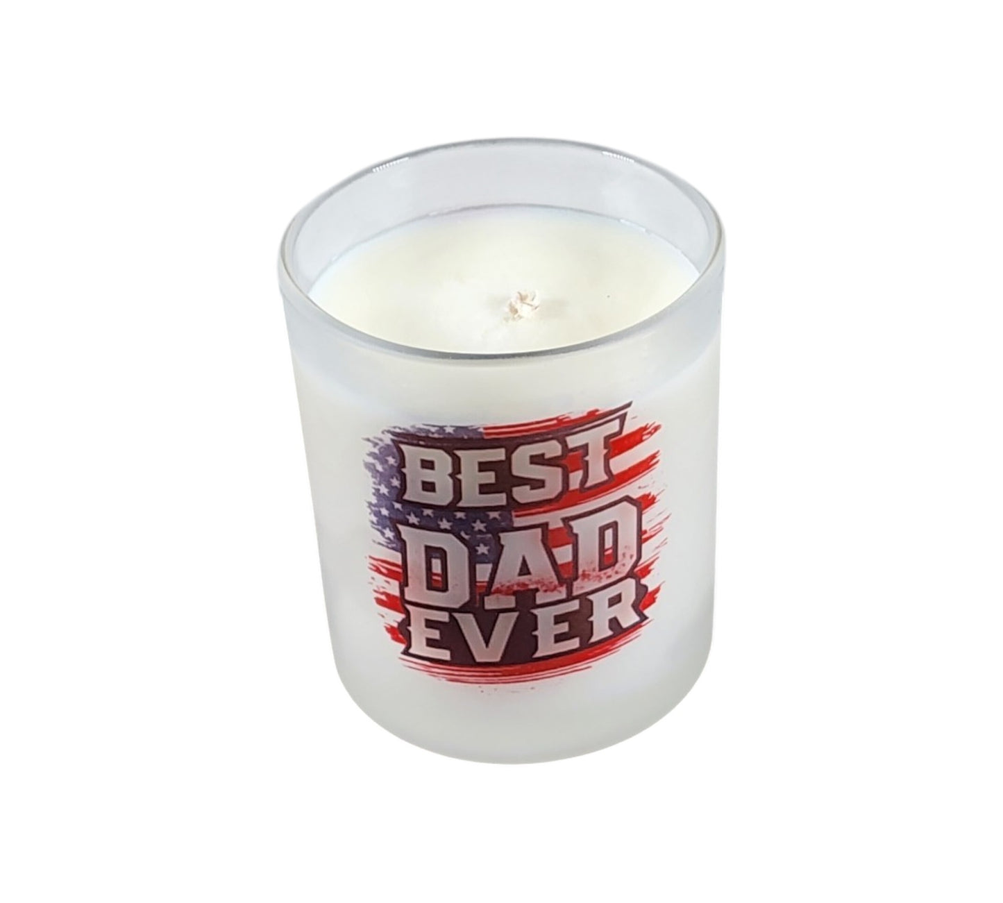 Best Dad Ever | Palo Santo Patchouli Type Soy Candle | 8 oz | Patriotic Edition | Sublimated Glass Jar | Jenire Designs