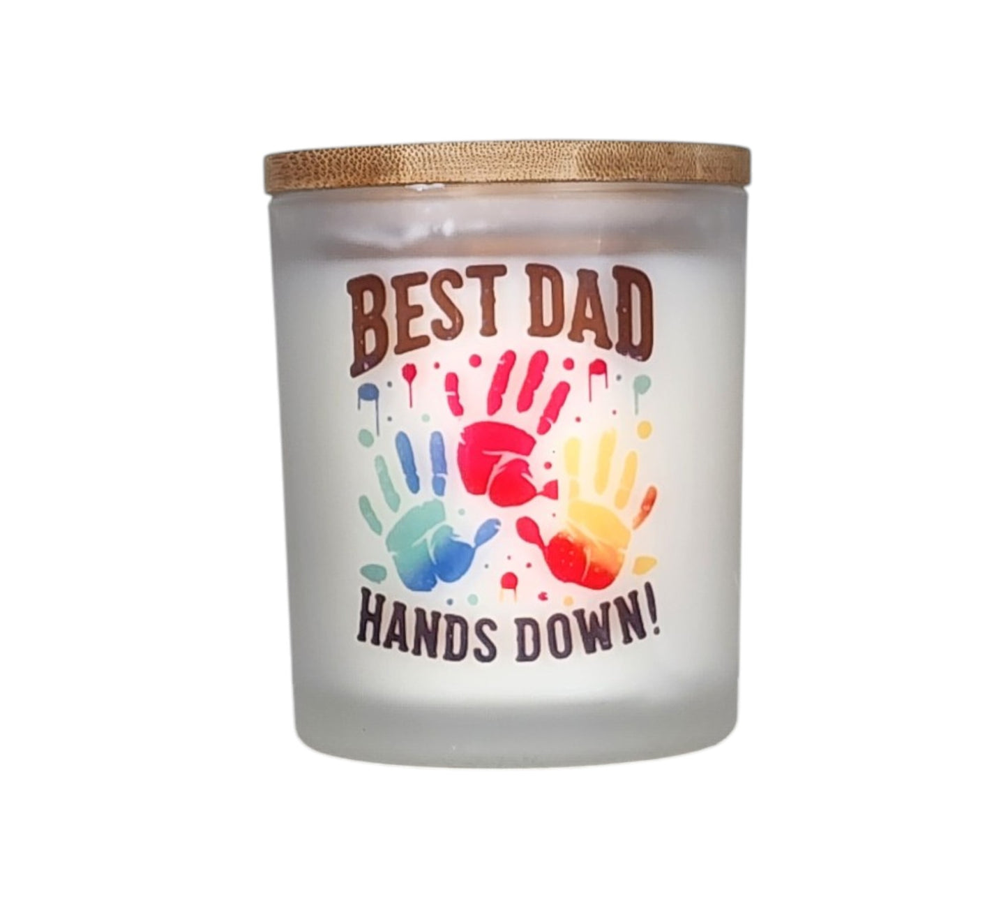 Best Dad Hands Down | Palo Santo Patchouli Type Soy Type Candle | 8 oz | Sublimated Glass Jar | Jenire Designs