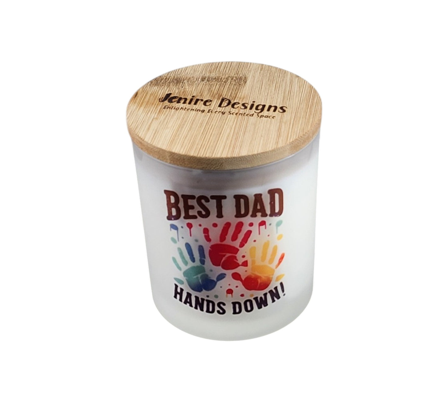 Best Dad Hands Down | Palo Santo Patchouli Type Soy Type Candle | 8 oz | Sublimated Glass Jar | Jenire Designs