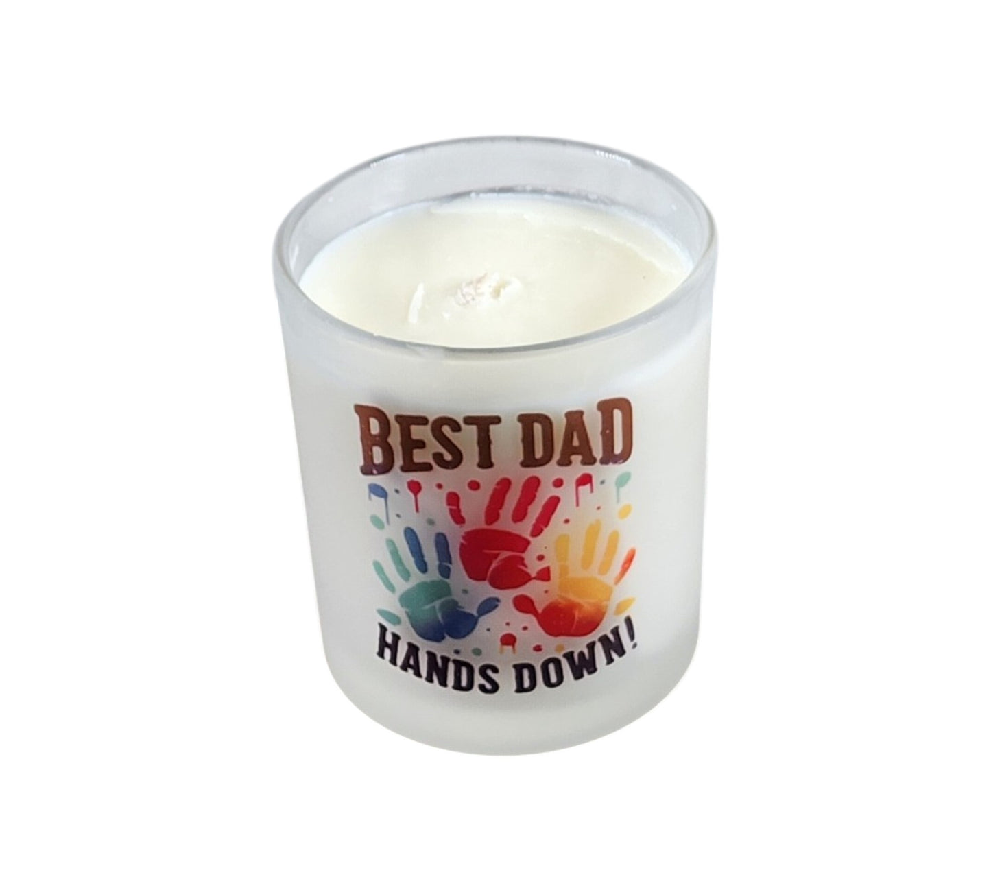 Best Dad Hands Down | Palo Santo Patchouli Type Soy Type Candle | 8 oz | Sublimated Glass Jar | Jenire Designs