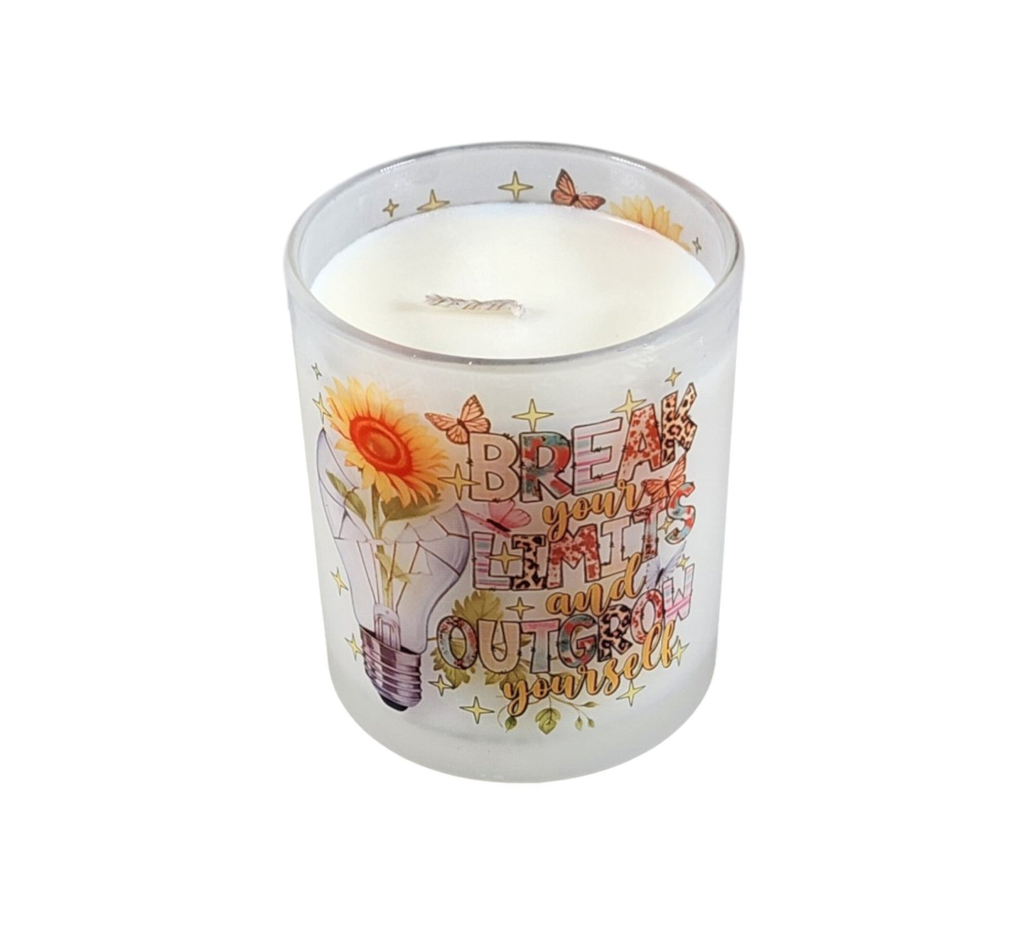 Break Your Limits & Outgrow Yourself | Coconut Mango Type Soy Candle | 8 oz | Sublimated Glass Jar | Jenire Designs