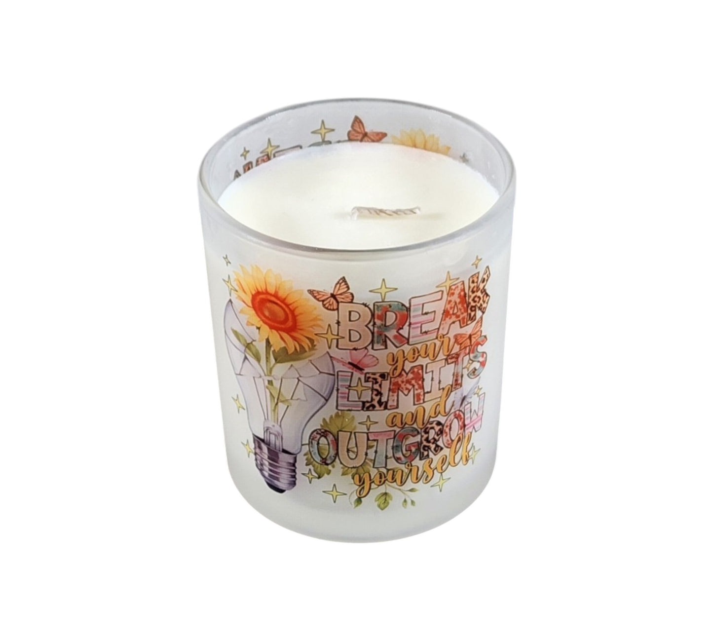 Break Your Limits & Outgrow Yourself | Coconut Mango Type Soy Candle | 8 oz | Sublimated Glass Jar | Jenire Designs