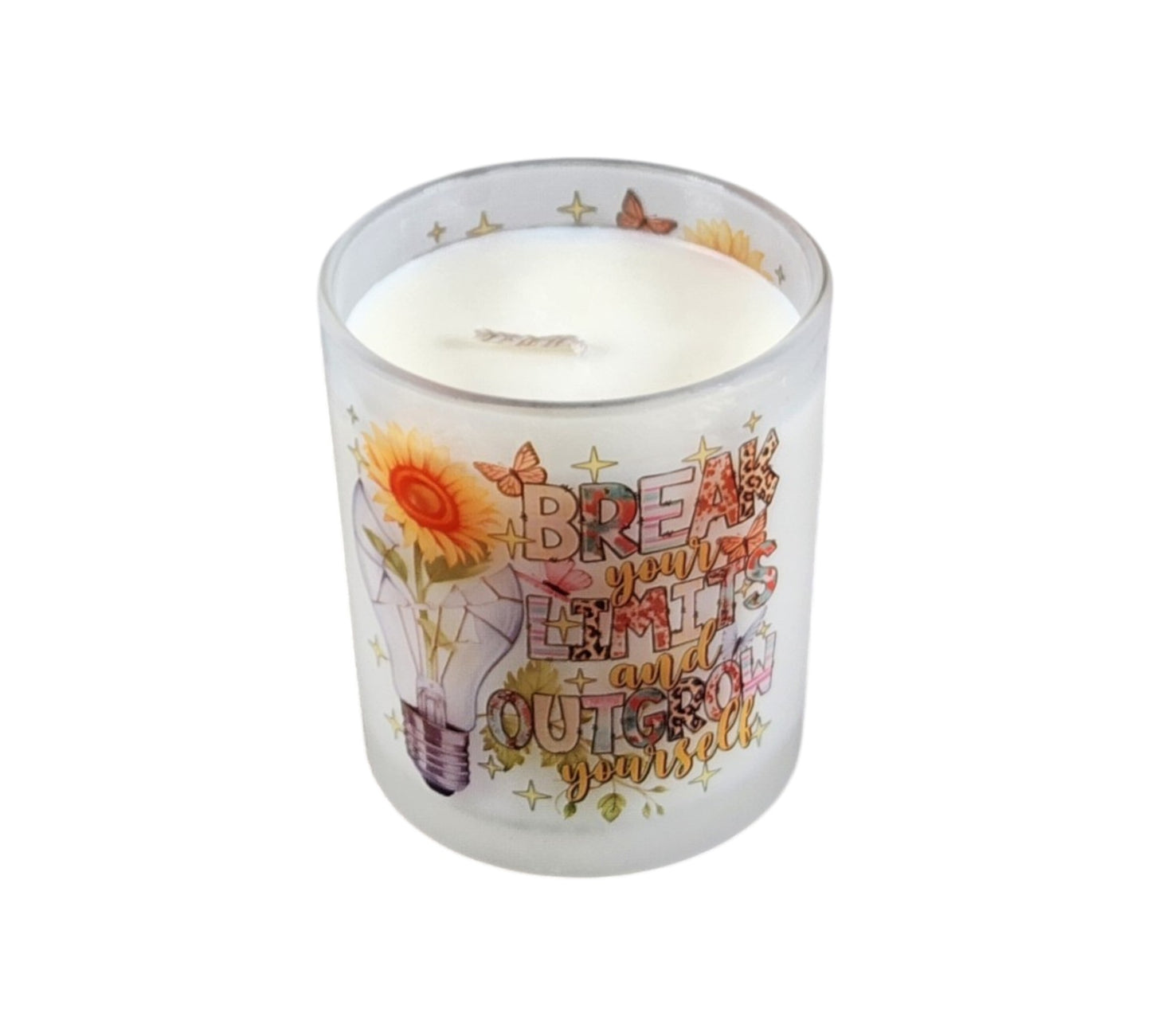 Break Your Limits & Outgrow Yourself | Coconut Mango Type Soy Candle | 8 oz | Sublimated Glass Jar | Jenire Designs