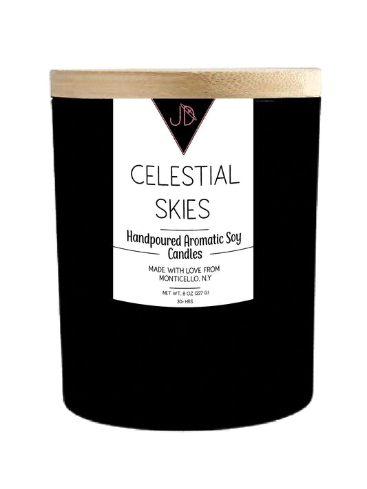 A soft, blush glow — like standing under a sky full of stars with your heart wide open. Celestial Skies blends rose quartz florals with sweet raspberry, mandarin, and lychee for a bright, healing opening, deepened by red currant and a cosmic shimmer of accord. As the candle settles, warm oud wood, benzoin, and sheer musk rise up beneath, grounding all that soft light in something earthy and quiet.

This one is for slow evenings, tarot pulls, and moon rituals — for anyone tending to their own energy.