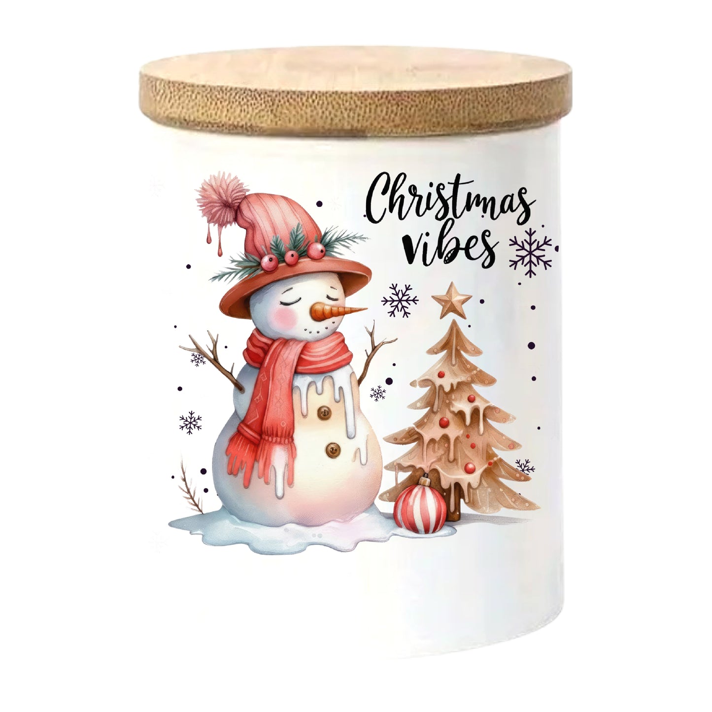 Merry Christmas Vibes | Christmas Holiday Soy Candle in Reusable Ceramic | Mahogany Teakwood Scent + Crackling Wood Wick