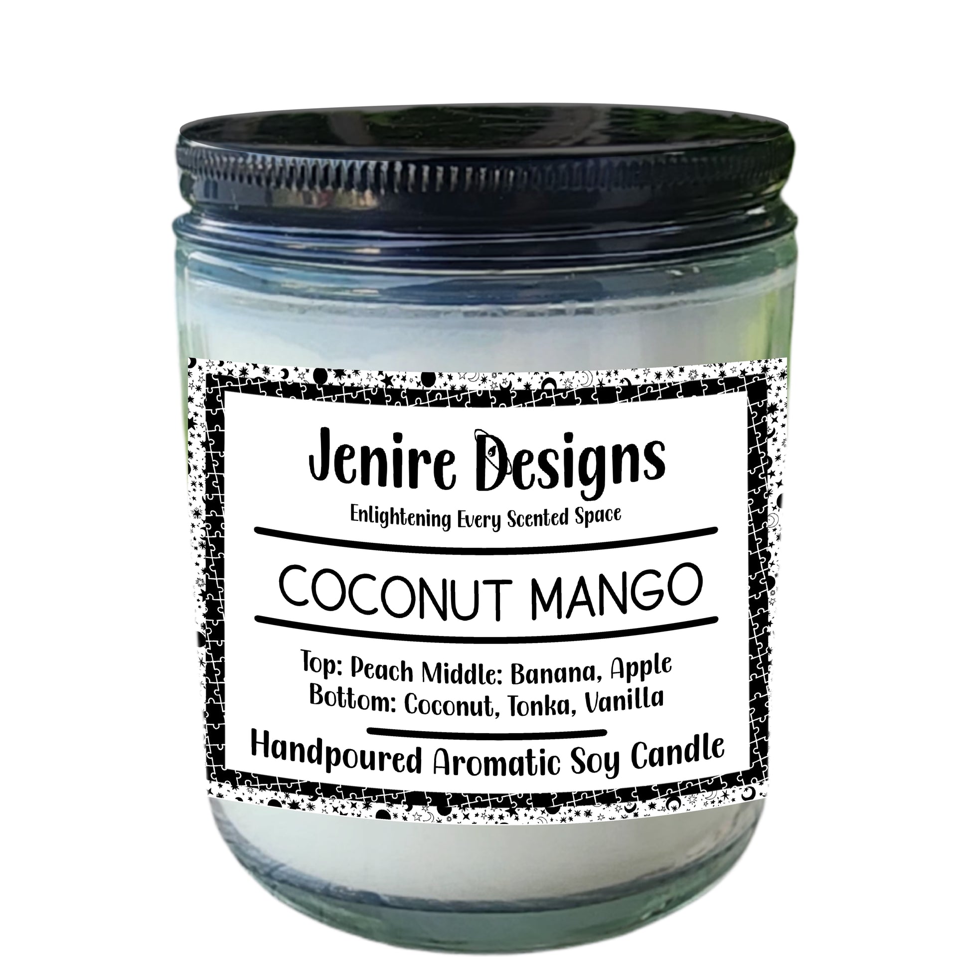  Let yourself be captivated and your surroundings be changed with the ideal mix of island fruits. Base: Coconut, Tonka, Vanilla Experience the perfect blend of tropical fruits with our Coconut Mango Scented Candle. Let your senses be immersed in the enticing scents of Mango, Peach, Banana, and Apple, while the Coconut, Tonka, and Vanilla base adds depth and richness to the aroma. 