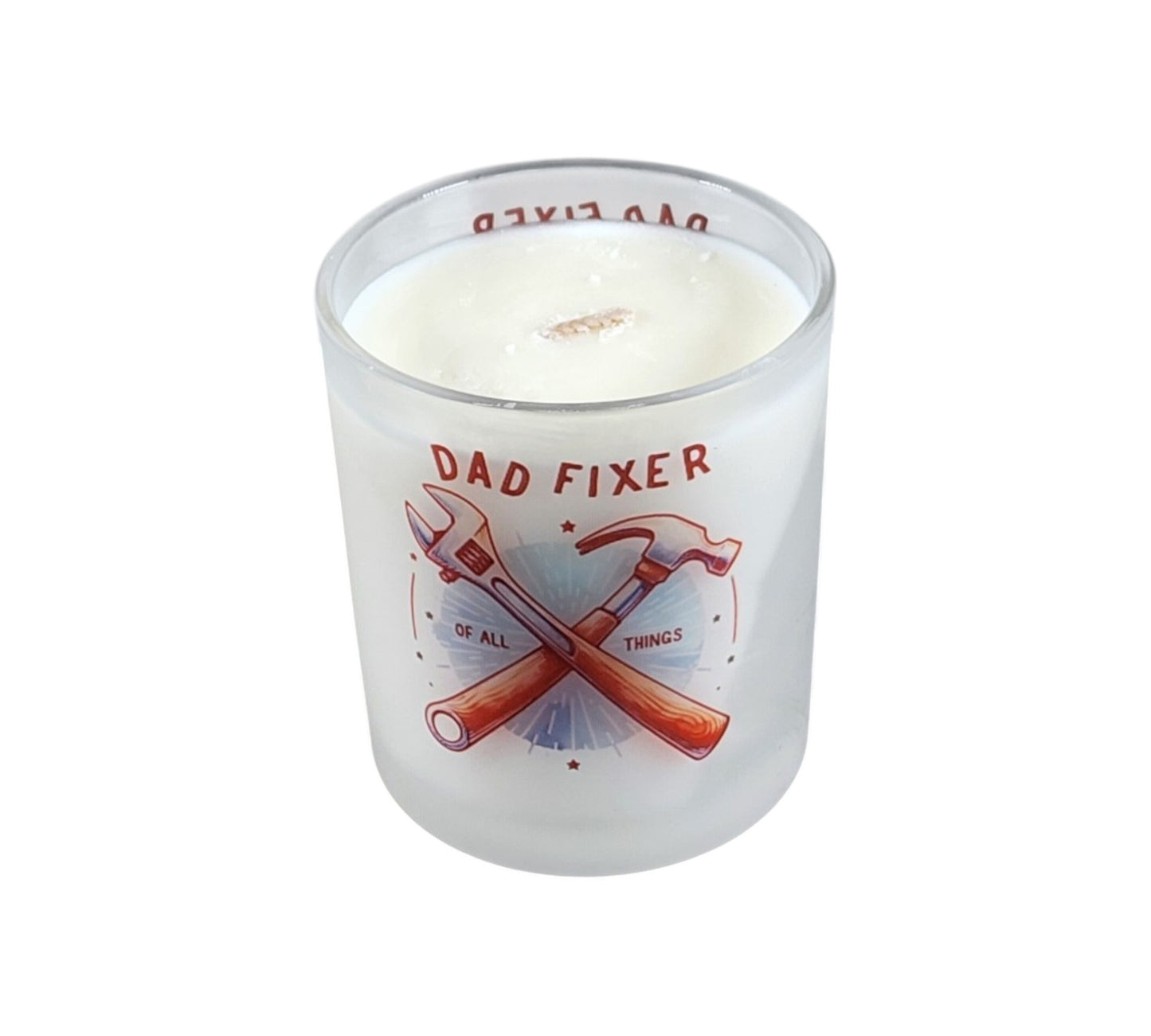 Dad Fixer of All Things | Mahogany Teakwood Type Soy Candle | 8 oz | Sublimated Glass Jar | Jenire Designs