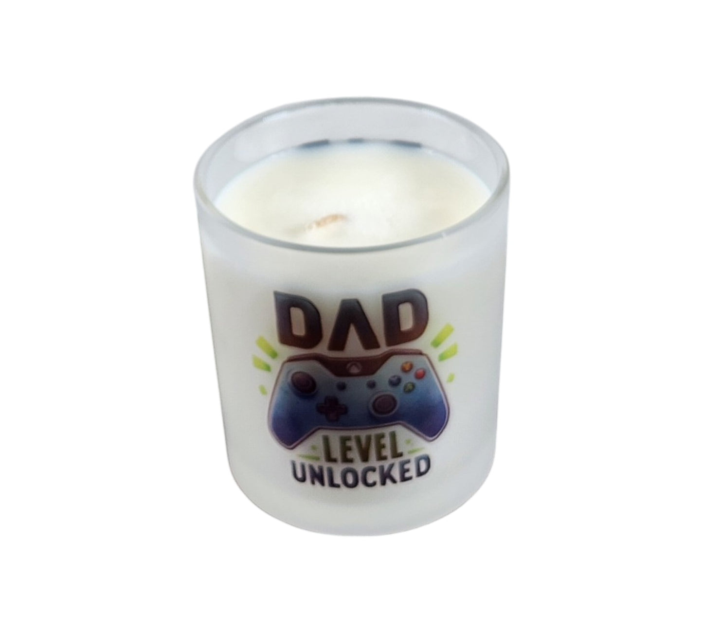 Dad Level Unlocked | Mahogany Teakwood Type Soy Candle | 8 oz | Sublimated Glass Jar | Jenire Designs