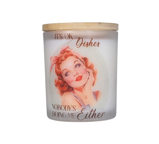 The dishes can wait. They always could. 🍑

It's OK, Dishes — Nobody's Doing Me Either.

We said what we said.

This candle is for every woman who has stood at the sink at 9pm wondering how she got here. For the ones who laugh so they don't cry. For the ones who light a candle, pour something good, and decide that tonight the dishes are absolutely someone else's problem.

You are not alone. And at least it smells incredible in here.

🍑 The Scent: Georgia Peach

Sweet, sun-warmed, and irresistibly juicy. Ge
