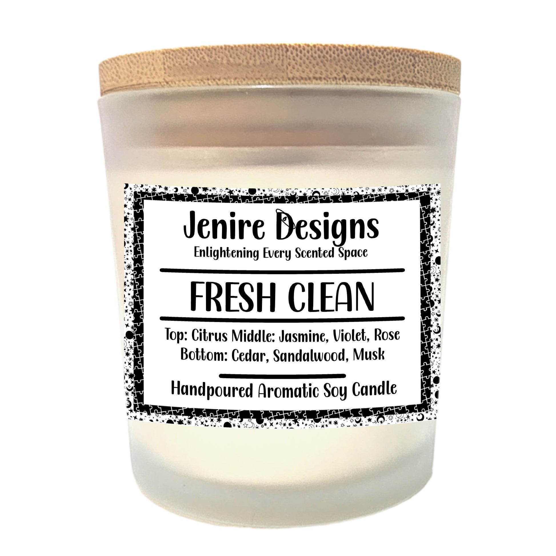 Awaken your space with pure serenity.
This Fresh Clean candle captures the scent of sun-warmed linen drifting on a breeze—bright citrus top notes soften into airy jasmine and violet petals, all grounded by calming sandalwood, cedar, and soft musk.

Fragrance Profile:

Top Notes: Sparkling Bergamot &amp; Orange Zest

Heart Notes: Delicate Rose, Jasmine &amp; Violet

Base Notes: Sandalwood, Cedar, &amp; Velvety Musk