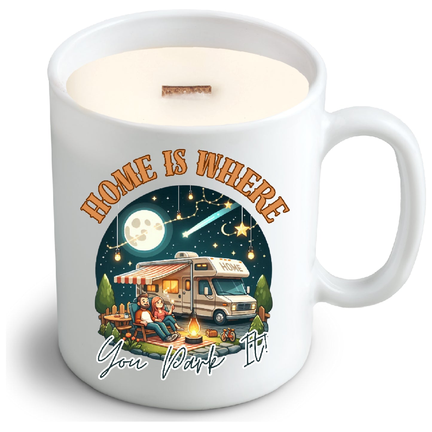 Home is Where You Park it - RV Lover’s Soy Candle in Reusable Mug | Irish Springs Scent + Crackling Wood Wick