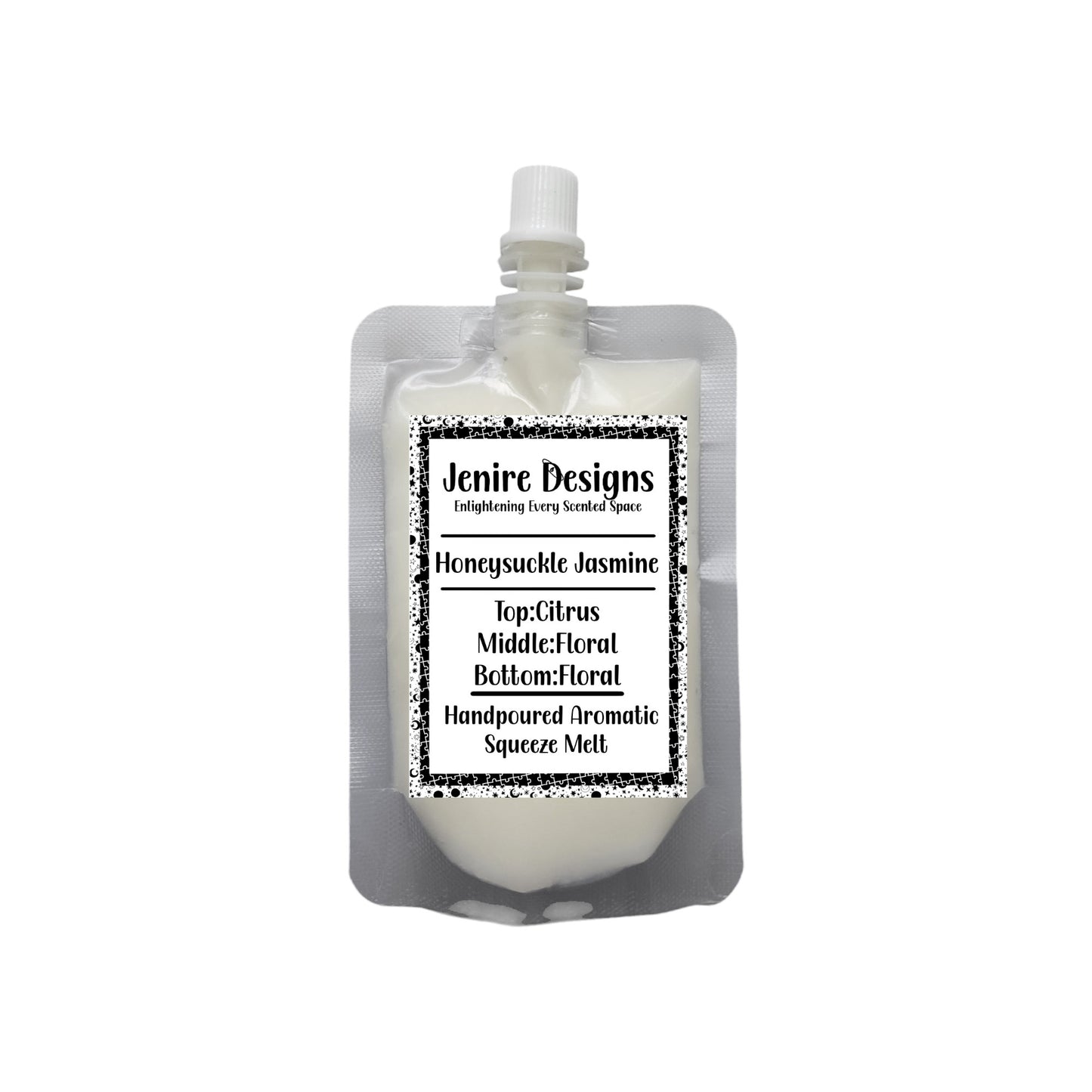 Indulge your senses with our Honeysuckle Jasmine Squeezable Wax Melt, a 2.5 oz blend of luxurious fragrance. This highly scented wax melt opens with a burst of zesty citrus, gracefully unfolding into the enchanting allure of blooming jasmine and the sweet, floral notes of honeysuckle. Subtle rose petals linger in the background, weaving an exquisite harmony of scent that creates a serene and opulent atmosphere in any space. Crafted from premium ingredients, this wax melt delivers a rich, long-lasting aroma 