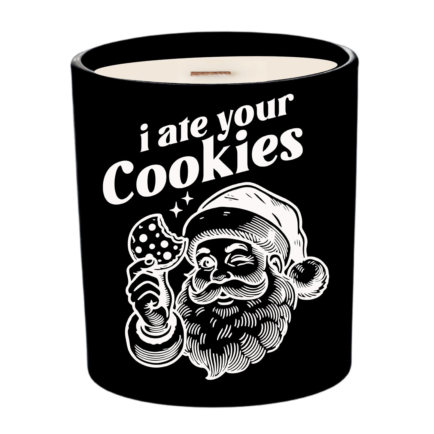 I Ate Your Cookies |Santas Cookies Engraved Soy Candle | Tobacco Caramel + Crackling Wood Wick