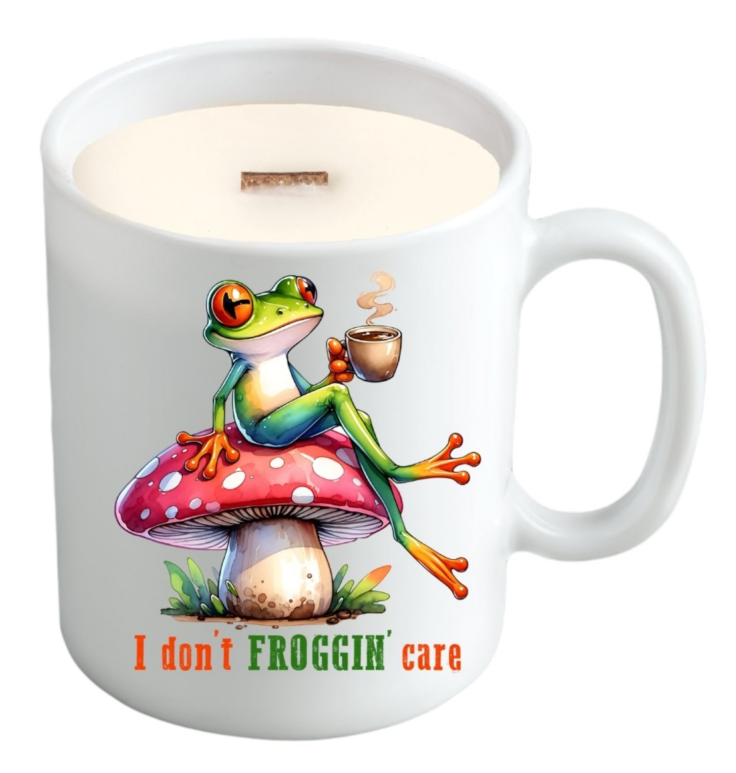 I Don’t Froggin’ Care Soy Candle in Reusable Mug (11 oz) – Jamaica Me Crazy Scented • Crackling Wood Wick
