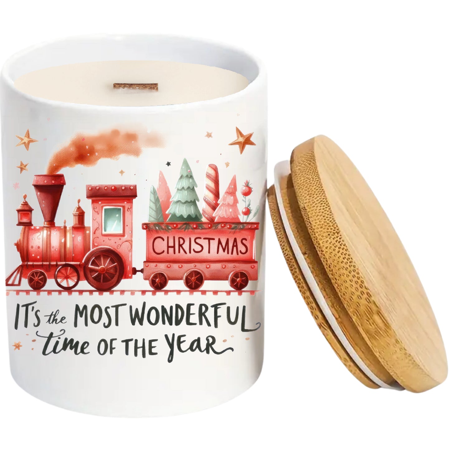 It’s the Most Wonderful Time of the Year | Christmas Holiday Soy Candle in Reusable Ceramic | Flannel Scent + Crackling Wood Wick