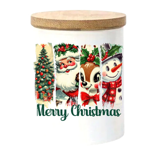Merry Christmas | Christmas Holiday Soy Candle in Reusable Ceramic | Cozy Cabin Scent + Crackling Wood Wick