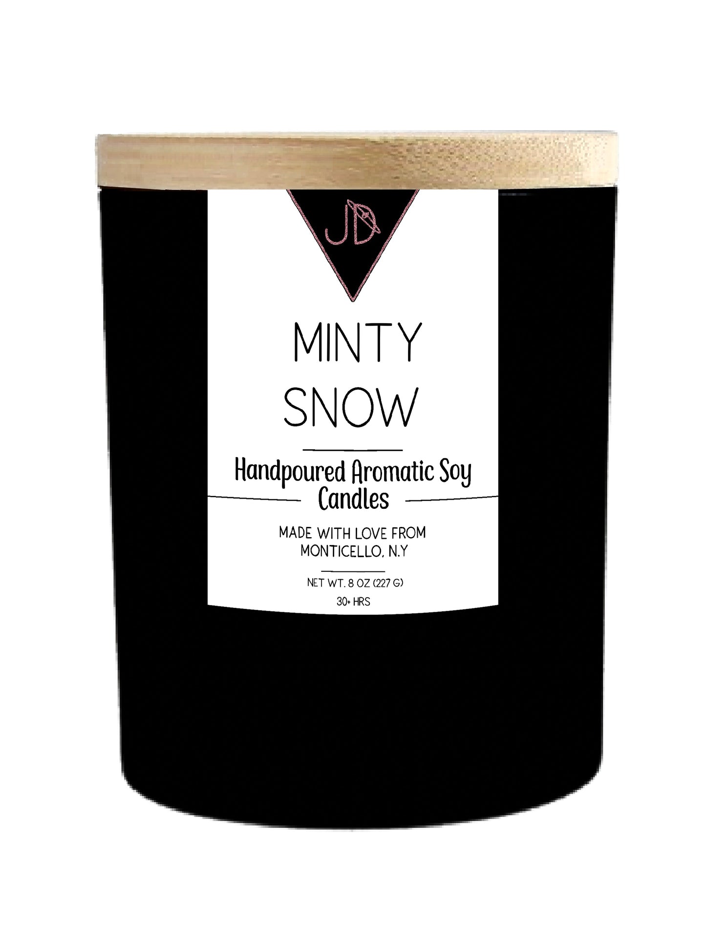 Cool, sweet, and nostalgic — like unwrapping a candy cane by the fireplace. Minty Snow opens with a crisp, cooling top note that leads into sweet peppermint, settling into a rich, creamy vanilla base.

Simple and classic, this one's a holiday staple — bright enough to feel festive, warm enough to feel like home.

Hand-poured in small batches in Monticello, NY using clean-burning soy wax and a cotton wick, Minty Snow burns true to scent for 30+ hours. Finished with a natural wood lid for a clean, minimal loo