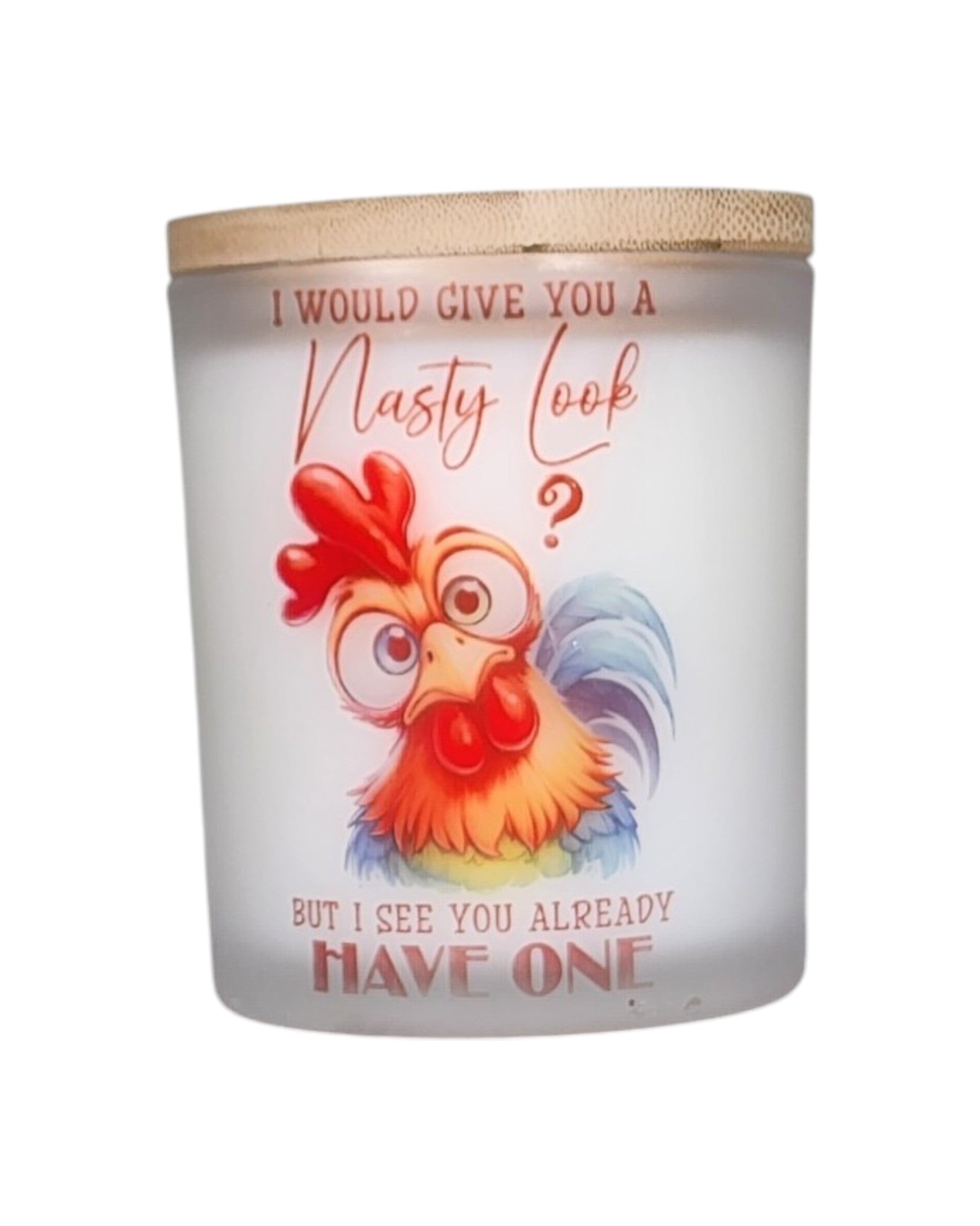 Consider this your formal notice. 🐓

I Would Give You a Nasty Look — But I See You Already Have One.

We didn't come to play. We came to light a candle, mind our business, and let this absolutely unhinged rooster do all the talking.

This one is for the friend who says what everyone else is thinking. For the woman who has perfected the look. For anyone who appreciates a candle that doubles as a personality test — if you laugh, you're our kind of people.

🌈 The Scent: Fruity Pebbles

Bright, playful, and c