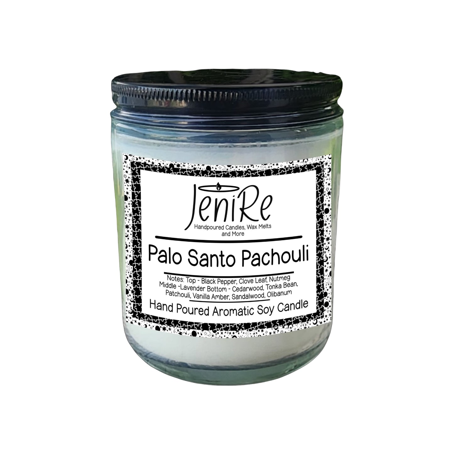 Our Palo Santo Pachouli Candle features a blend of sandalwood and patchouli, creating a captivating woodsy scent. Enjoy the luxurious aromas of black pepper, clove leaf, nutmeg, lavender, cedarwood, tonka bean, and more, for a one-of-a-kind and sophisticated experience. Revive your senses with the soothing scents of sandalwood and patchouli. Let the luxurious blend of black pepper, clove leaf, nutmeg, lavender, cedarwood, and tonka bean transport you to the tranquil forest.