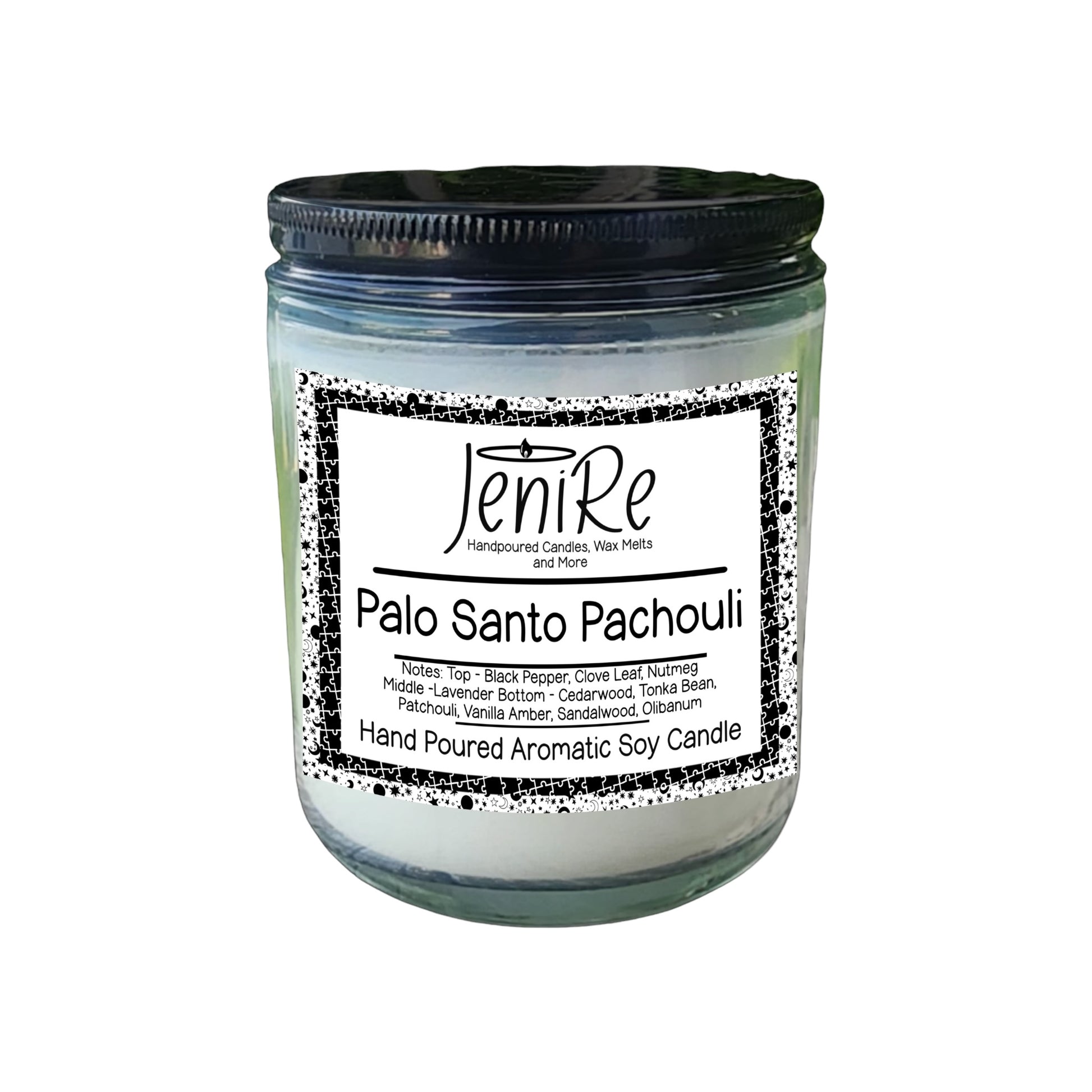 Our Palo Santo Pachouli Candle features a blend of sandalwood and patchouli, creating a captivating woodsy scent. Enjoy the luxurious aromas of black pepper, clove leaf, nutmeg, lavender, cedarwood, tonka bean, and more, for a one-of-a-kind and sophisticated experience. Revive your senses with the soothing scents of sandalwood and patchouli. Let the luxurious blend of black pepper, clove leaf, nutmeg, lavender, cedarwood, and tonka bean transport you to the tranquil forest.