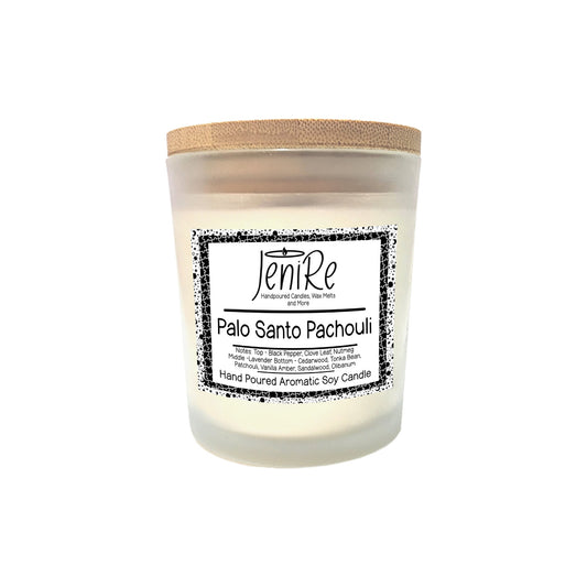 Sandalwood and patchouli combine for an alluring woodsy aroma.
Indulge in our luxurious Palo Santo Pachouli Candle, featuring a complex blend of black pepper, clover leaf, nutmeg, lavender, cedarwood, tonka bean, and more to create a sophisticated and exclusive scent experience.
Experience the magic of our Palo Santo Pachouli Candle. Made with premium soy wax and a unique crackling wood wick, its warm and earthy scent will transport you to a state of relaxation. Elevate any room with this elegant 
