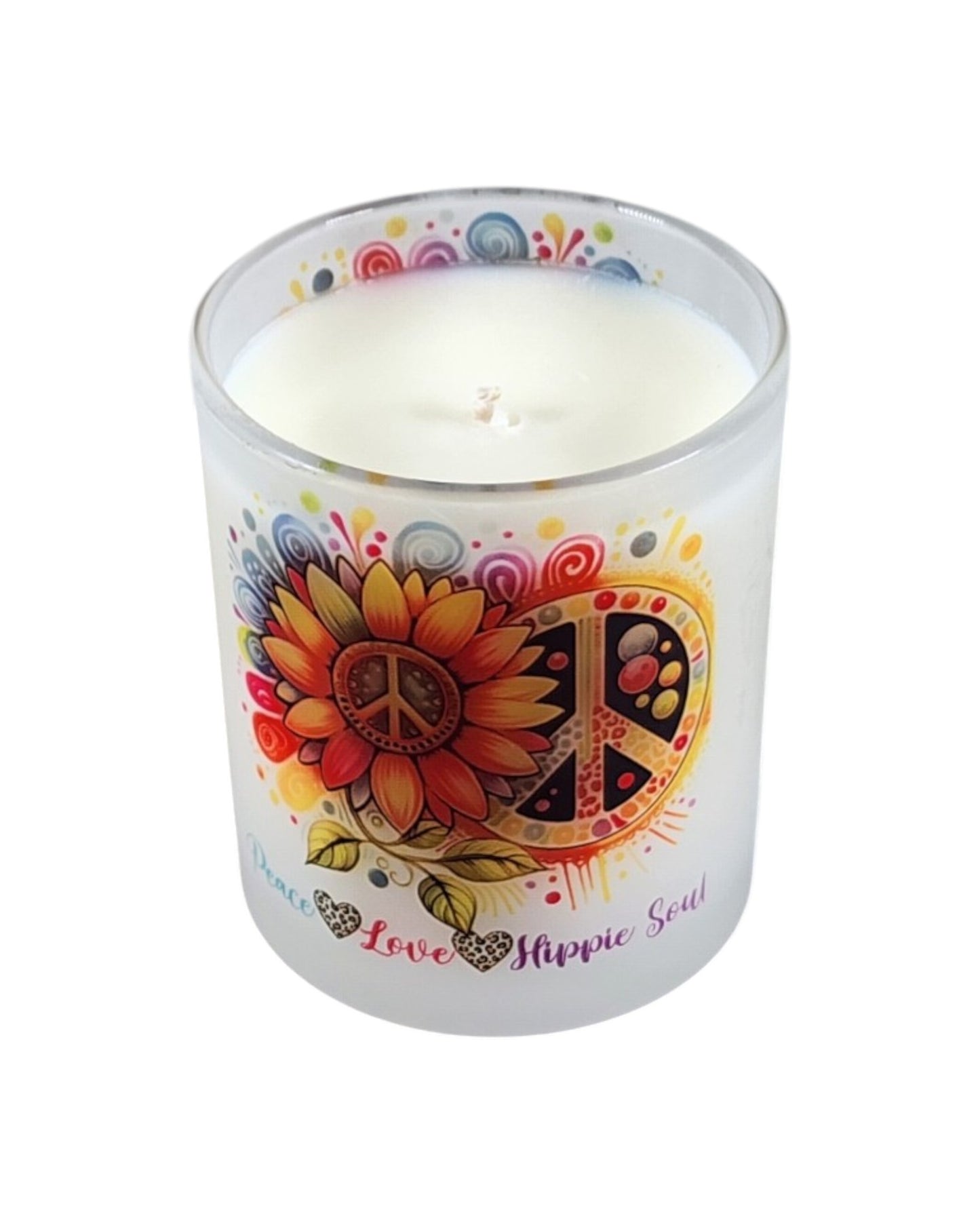 Peace Love Hippie Soul | Fire Roasted Marshmallow Type Soy Candle | 8 oz | Sublimated Glass Jar | Jenire Designs
