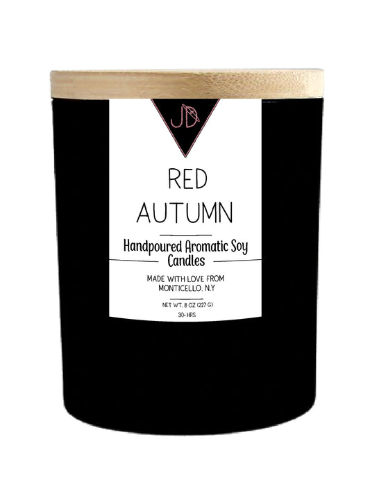 The scent of an orchard in October — crisp, spiced, unmistakably fall. Red Autumn opens with green apple, sweetened by peach, warming into red hot cinnamon and clove. It settles into a smooth tonka base that rounds everything out.

A true classic — nostalgic, cozy, and instantly recognizable the moment it's lit.

Hand-poured in small batches in Monticello, NY using clean-burning soy wax and a cotton wick, Red Autumn burns true to scent for 30+ hours. Finished with a natural wood lid for a warm, minimal look