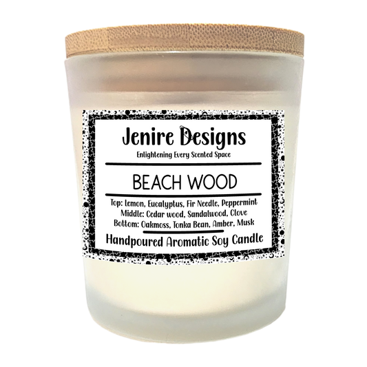 Beach Woods Soy Candle (8 oz) – Minted Pine & Coastal Drift with Crackling Wood Wick • Free Shipping