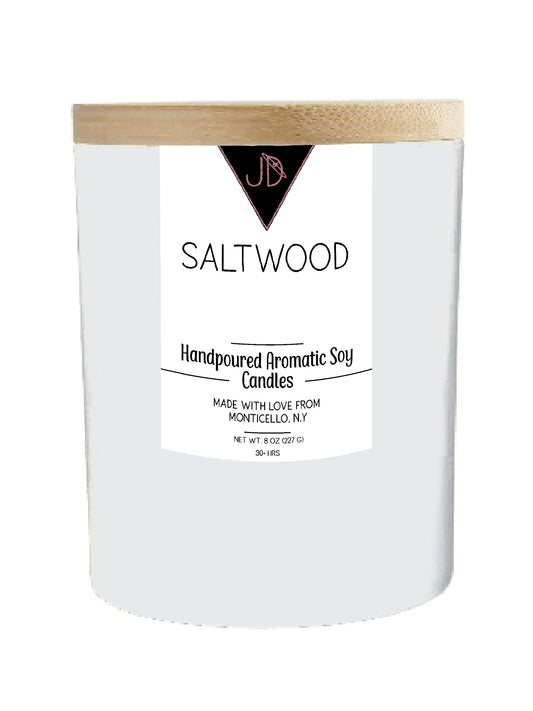 A remote coastline trail, salt air mixing with warm sun-baked wood. Saltwood opens with bright lemon, eucalyptus, fir needle, and cool peppermint, settling into a rich middle of cedarwood, sandalwood, and clove. It closes on a warm, grounded base of oakmoss, tonka bean, amber, and musk.

Fresh and woodsy at once — this one captures that in-between feeling of ocean air and forest trail, wherever you happen to be.

Hand-poured in small batches in Monticello, NY using clean-burning soy wax and a coton wick, Sa