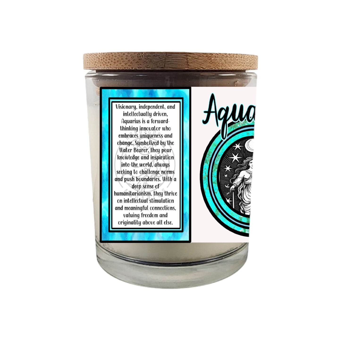 Aquarius Zodiac Candle – 8 oz Crackling Wood Wick Soy Candles| Visionary and Independent | Astrology Gift for January and February Birthdays | Free Shipping and Printed Horoscope Reading