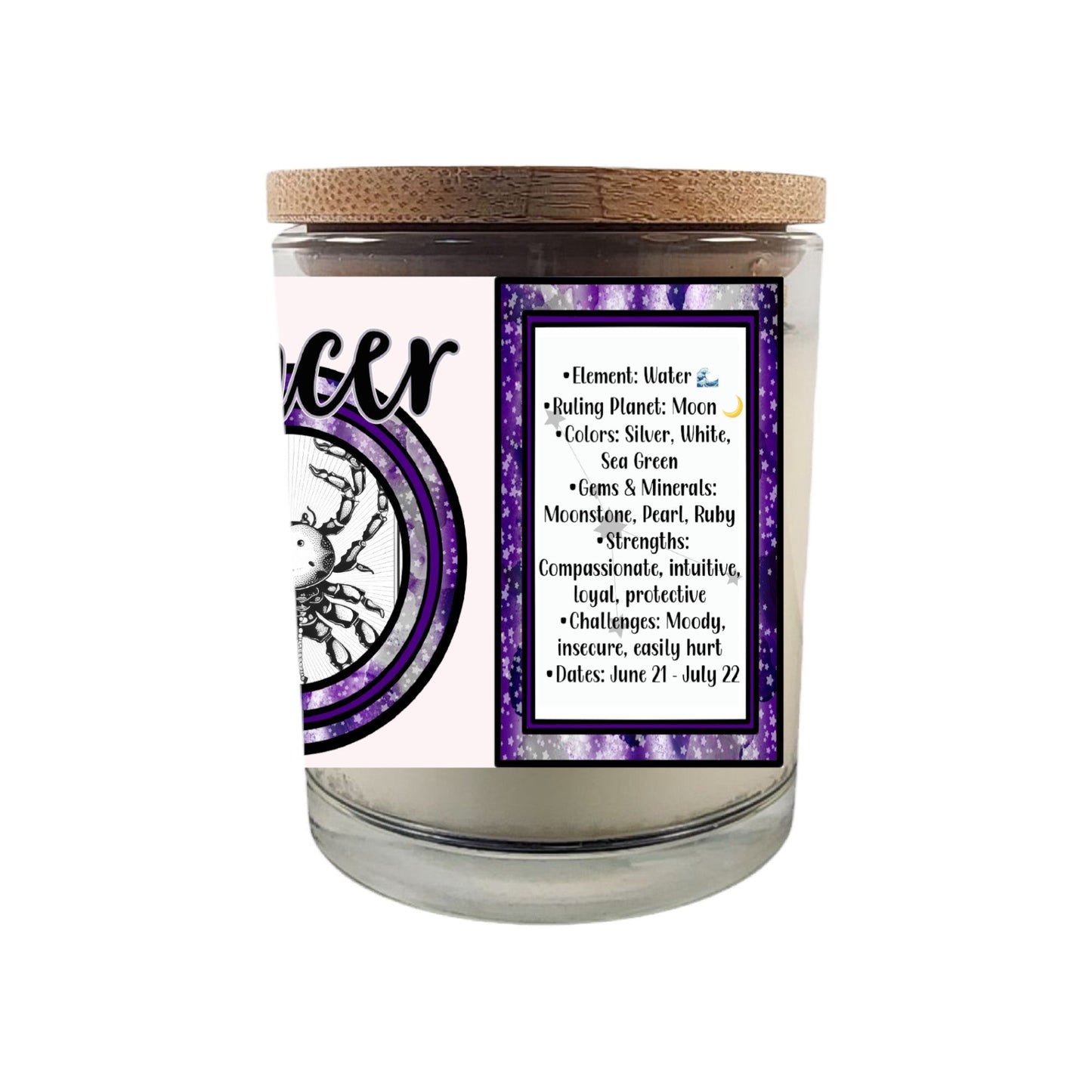 Celebrate the compassionate and intuitive spirit of Cancer with our 8 oz Crackling Wood Wick Soy Candle, designed to reflect the nurturing and emotional qualities of those born between June 21 and July 22. This astrology-inspired candle makes an ideal gift for Cancer birthdays, providing both ambiance and a personalized horoscope reading to enhance your connection with the stars.

Key Features:

Zodiac-Inspired Design: Tailored to embody Cancer's empathetic, protective, and intuitive personality.

Crackling