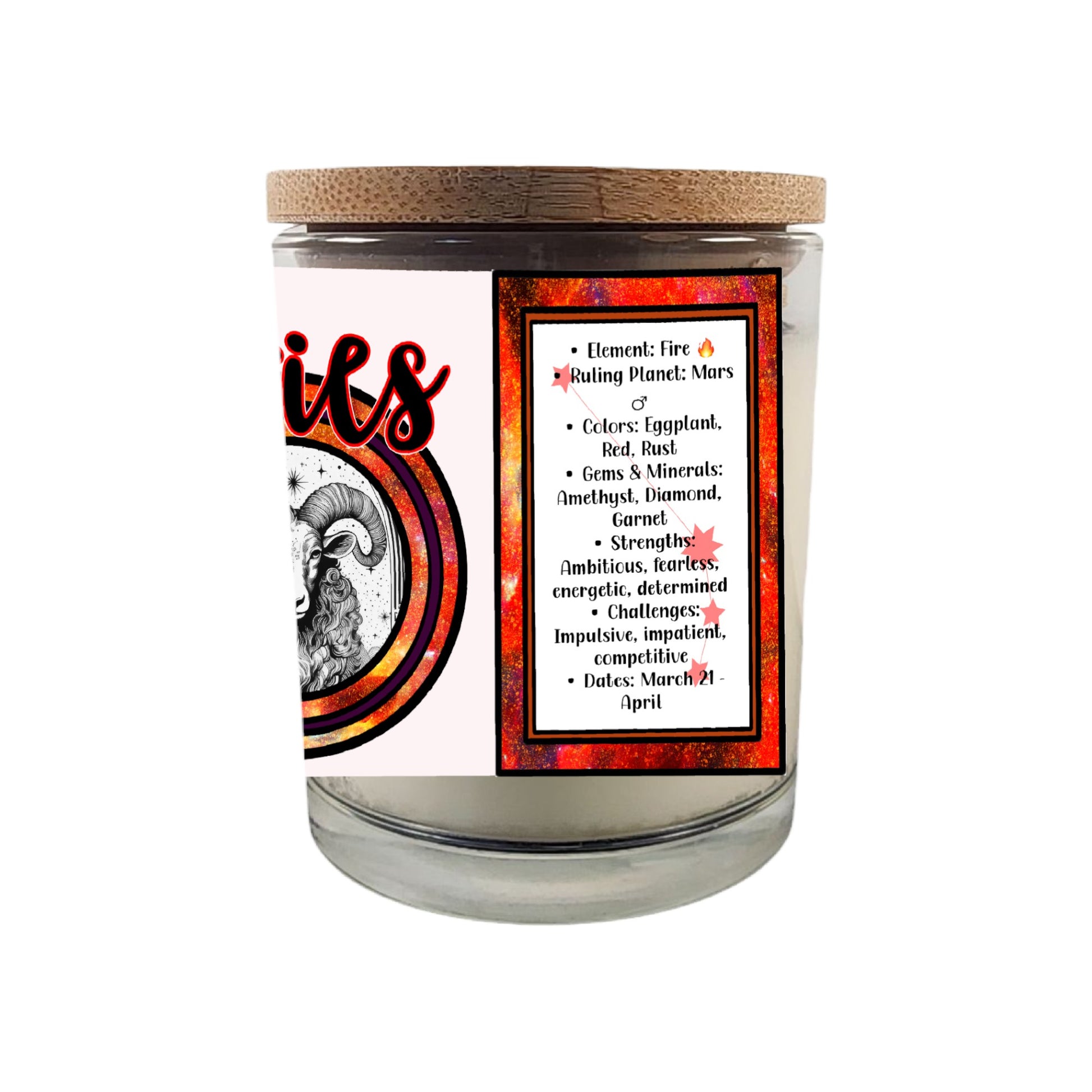 Ignite the fearless spirit of Aries with our 8 oz Crackling Wood Wick Soy Candle, meticulously crafted to embody the bold and passionate essence of those born between March 21 and April 19. This astrology-inspired candle makes an exceptional gift for March and April birthdays, offering a sensory journey that resonates with Aries' dynamic energy.

Key Features:

Crackling Wood Wick: Enhances the ambiance with a soothing crackle, reminiscent of a cozy fireside, perfect for relaxation and meditation.

Premium 