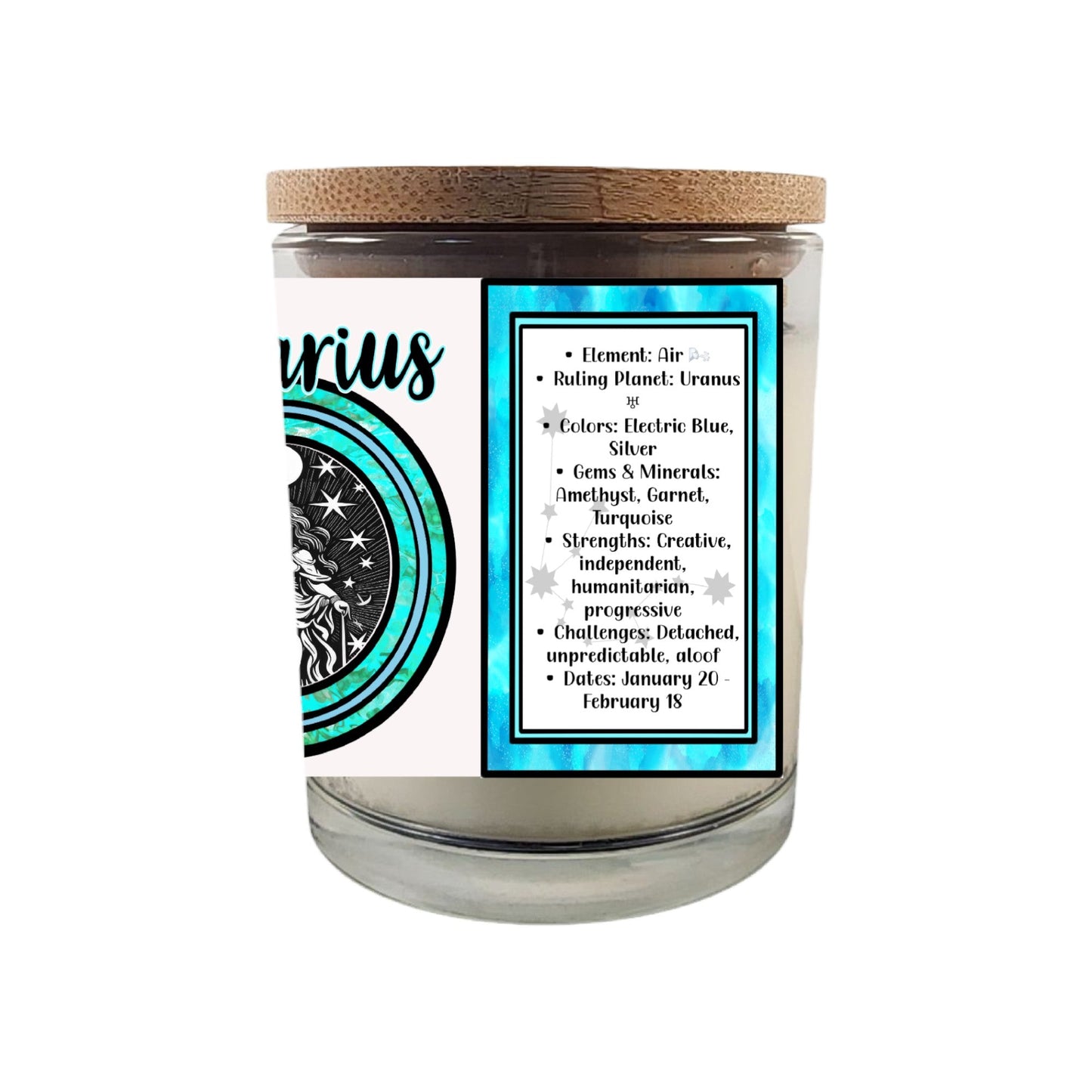 Aquarius Zodiac Candle – 8 oz Crackling Wood Wick Soy Candles| Visionary and Independent | Astrology Gift for January and February Birthdays | Free Shipping and Printed Horoscope Reading
